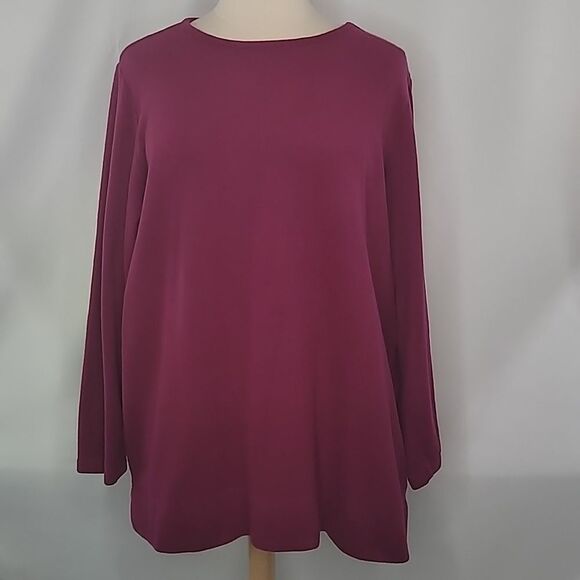Woman Within Burgundy Fleece Pullover Top - Picture 1 of 13
